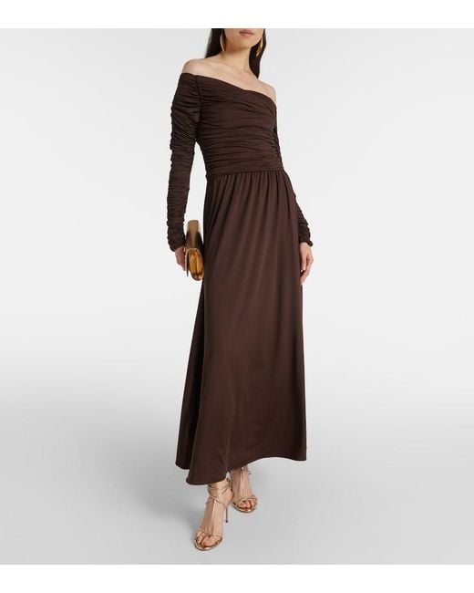 Altuzarra Brown Charlotte Off-Shoulder Jersey Maxi Dress