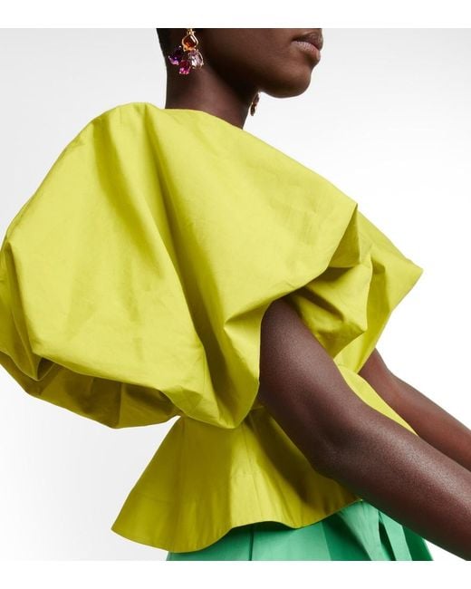 Oscar de la Renta Yellow Peplum Cotton Crop Top