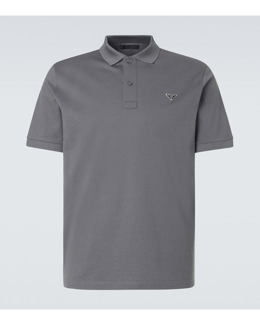 Prada Gray Cotton Pique Polo Shirt for men