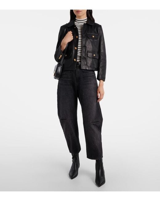 Nili Lotan Black Shon Mid-Rise Barrel-Leg Jeans