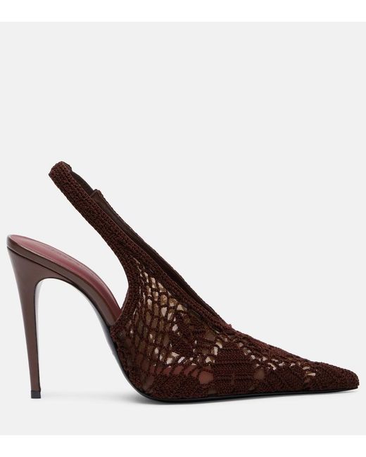 Magda Butrym Brown Crochet-Trimmed Leather Slingback Pumps