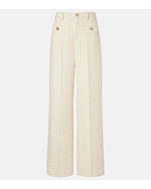 Gucci Natural Checked Cotton-Blend Tweed Wide-Leg Pants