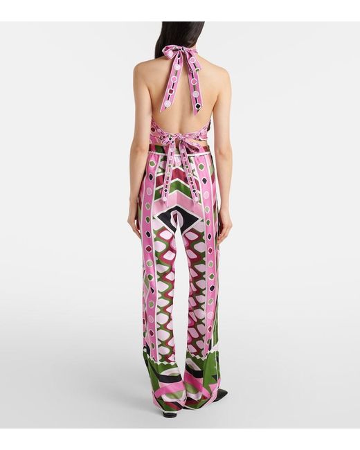 Emilio Pucci Red Vivara High-Rise Silk Wide-Leg Pants
