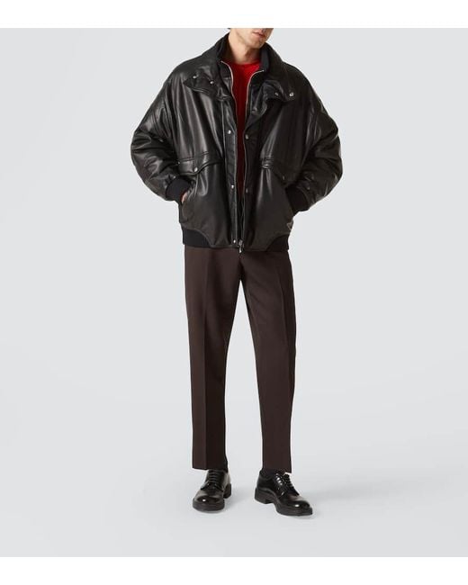 Prada Black Oversized Padded Leather Bomber Jacket for men