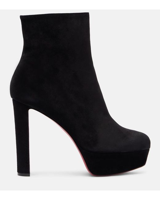 Christian Louboutin Black Loo Booty Suede Platform Boots 130