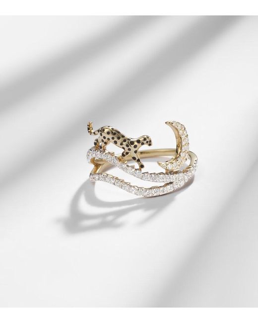 Yvonne Léon White Reves Etoiles 9Kt And Enamel Ring With Diamonds