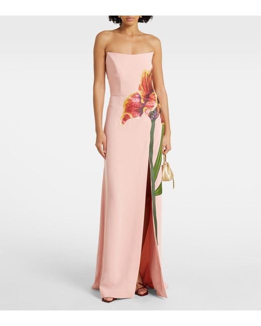 Costarellos Pink Margita Floral Crepe Corset Gown