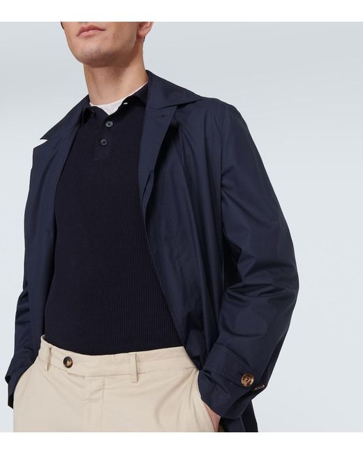 Brunello Cucinelli Blue Single-Breasted Car Coat for men
