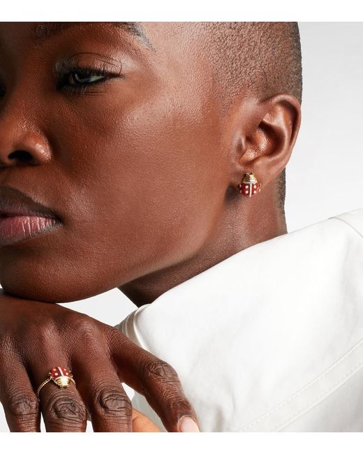 Yvonne Léon White Coccinelle 9Kt Earrings With Gemstones