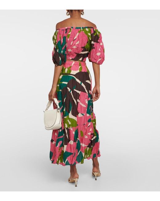 Velvet Red Lydia Printed Cotton And Silk Maxi Skirt