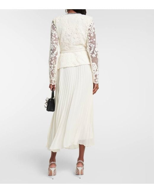 Self-Portrait Convertible Pleated Georgette And Embellished Corded Lace  Midi Dress in White | Lyst