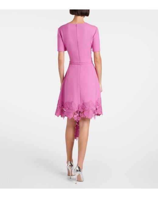 Oscar de la Renta Pink Floral Lace-Trimmed Midi Dress