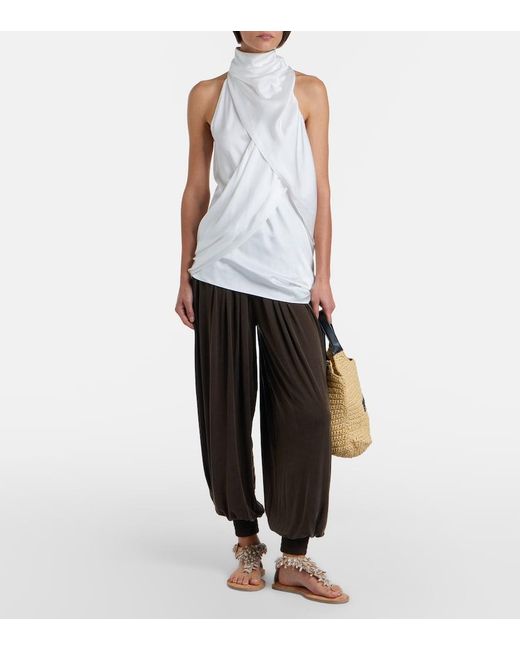 Balmain Metallic Logo Raffia-Effect Top-Handle Bag