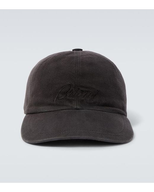 Brioni Black Cotton And Cashmere Baseball Cap for men
