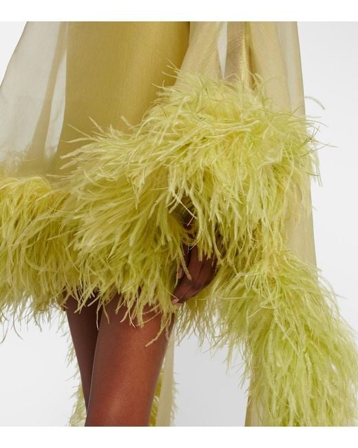 Taller Marmo Yellow Daisy Feather-Trimmed Organza Kaftan