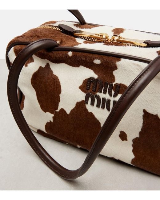 Miu Miu Brown Beau Cow-Print Calf Hair Shoulder Bag