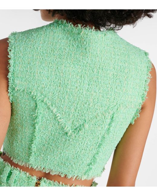Balmain Green Tweed Crop Top