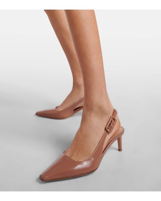 Gianvito Rossi Brown Lindsay 55 Patent Leather Slingback Pumps