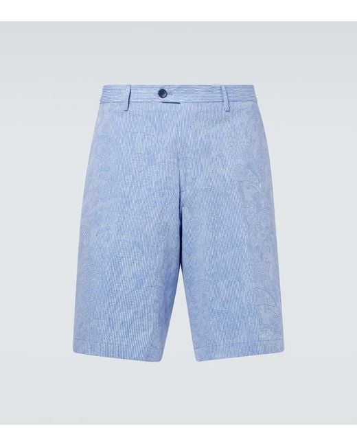Etro Bedruckte Shorts Aus Baumwolle in Blue für Herren