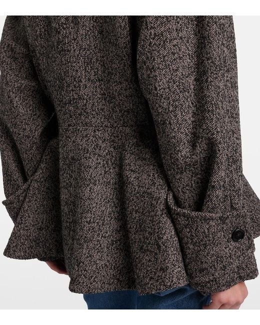 Chloé Brown Herringbone Peplum Wool-Blend Coat