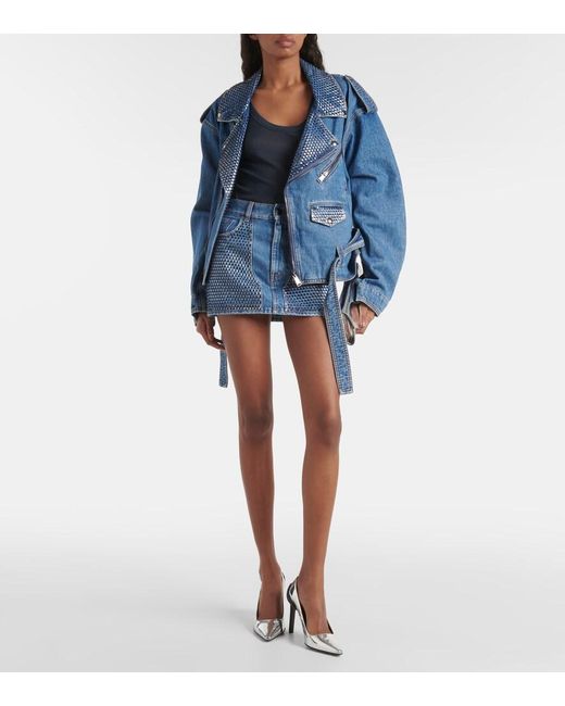 Area Blue Crystal-Embellished Denim Jacket