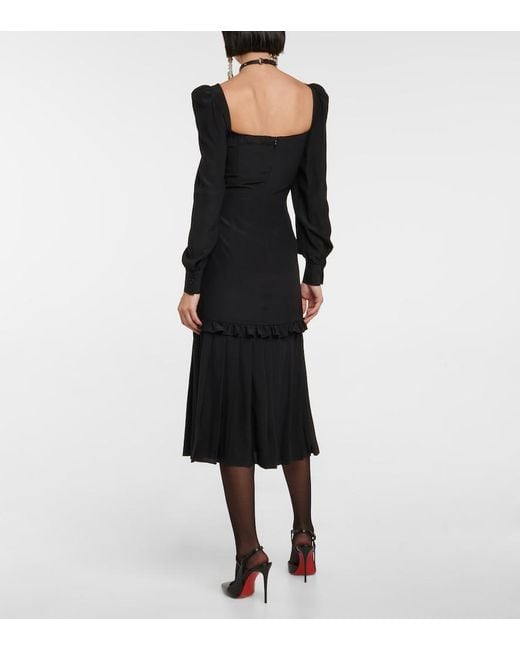 Alessandra Rich Black Ruched Silk Midi Dress
