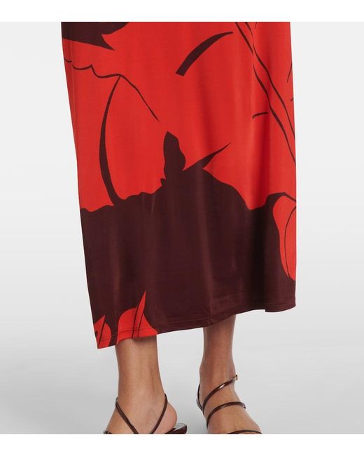 Johanna Ortiz Red Printed Jersey Maxi Dress