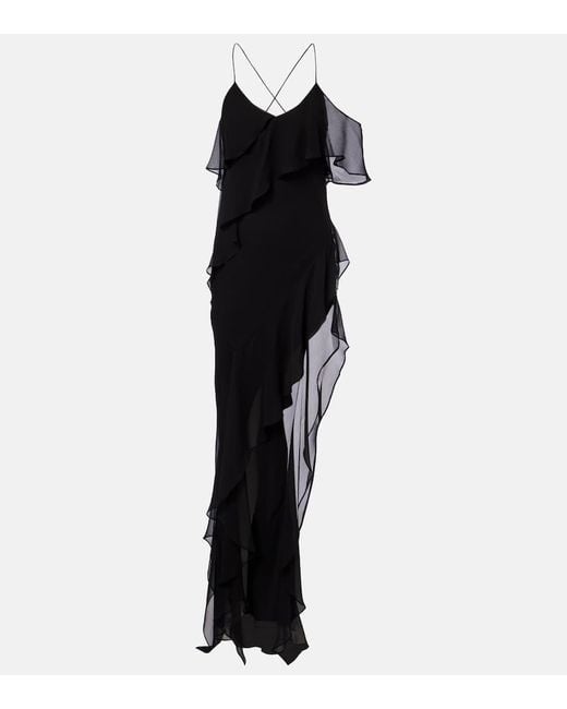 The Sei Black Ruffled Silk Chiffon Maxi Dress