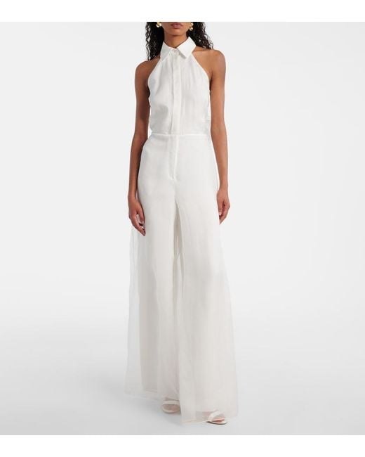 Max Mara White Bridal Tunca Semi-Sheer Silk Jumpsuit