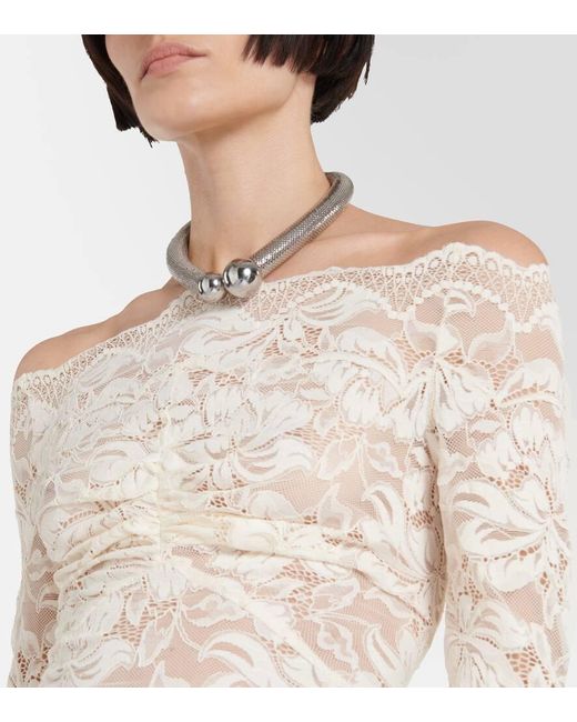 Rabanne Natural Off-shoulder Lace Maxi Dress