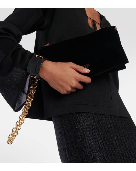 Tom Ford Chain Velvet Clutch Bag in Black | Lyst