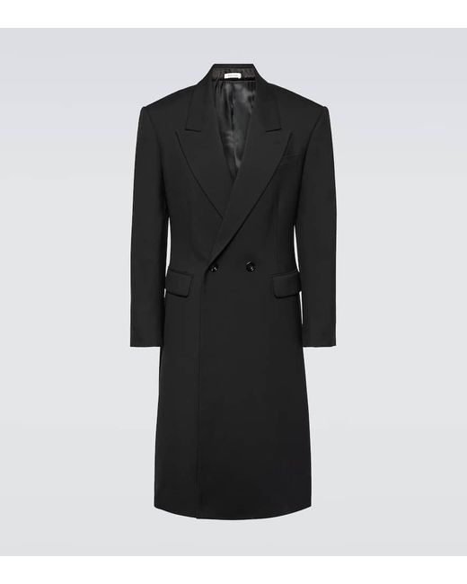 Alexander McQueen Black Double-breasted Wool Coat for men