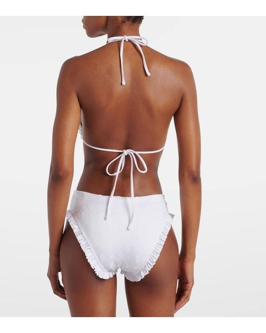 Chloé White Broderie Anglaise Ruffled Bikini Top