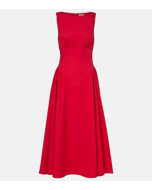 Staud Red Gwen Cotton Poplin Midi Dress