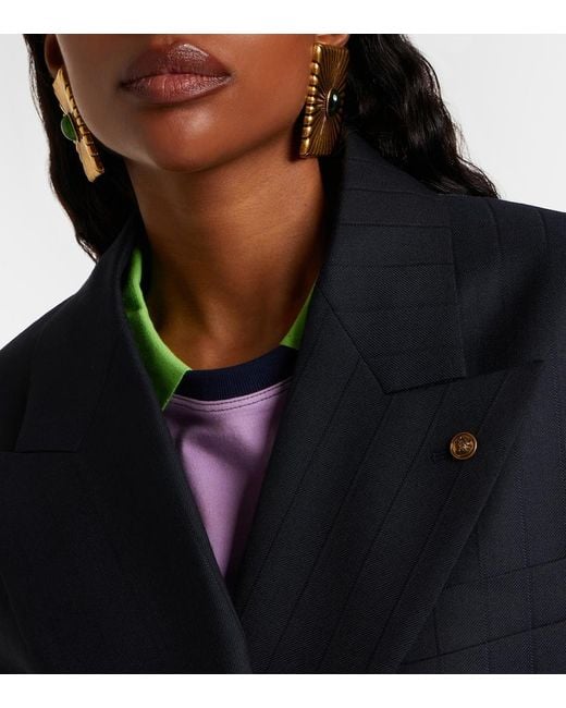 Versace Blue Double-Breasted Oversized Virgin Wool Blazer