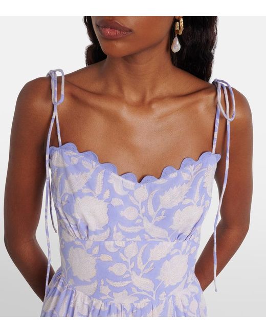 Juliet Dunn Blue Asymmetric Floral Cotton Midi Dress