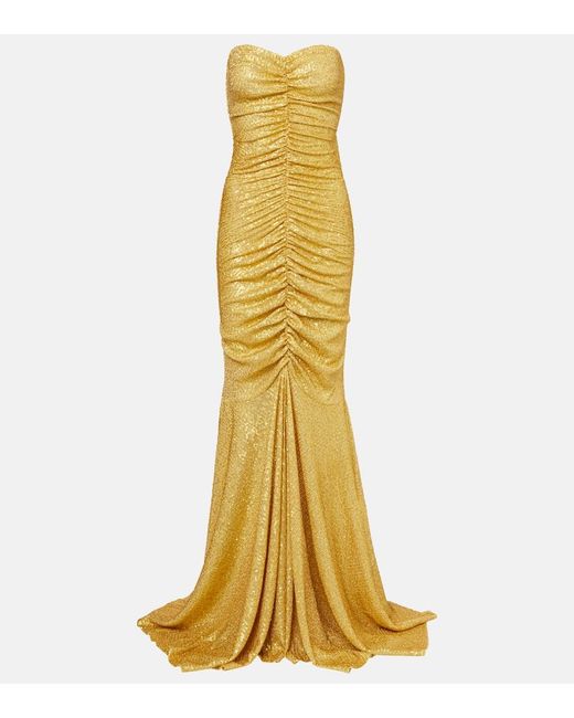 Norma Kamali Sequined Ruched Gown in Yellow | Lyst