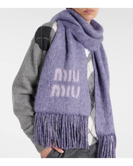 Miu Miu Purple Logo Mohair And Wool-blend Scarf