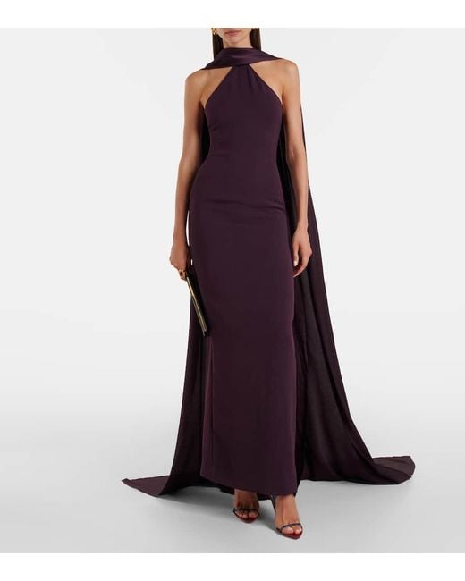 Solace London Purple Ophelia Cape-Detail Halterneck Gown