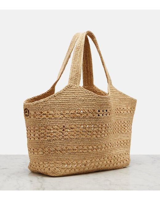Saint Laurent Metallic Icare Medium Crochet Raffia Tote Bag