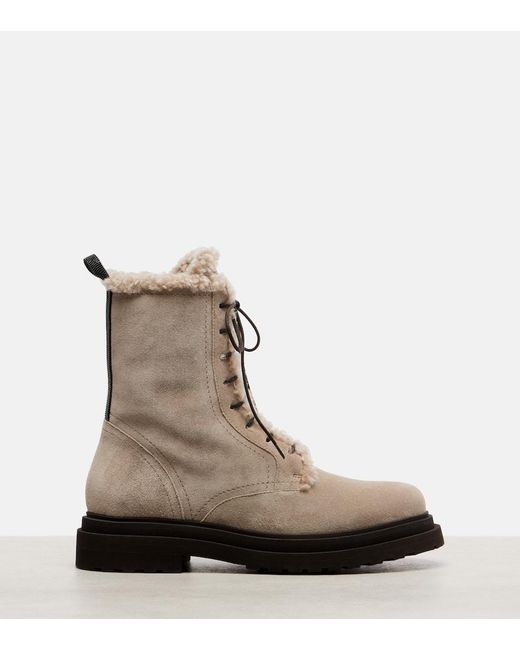 Bottines En Daim Et Shearling Brunello Cucinelli en coloris Brown