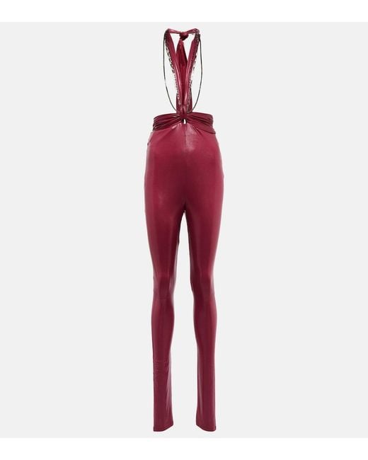 The Attico Red Ruby Chain-Trimmed Leggings