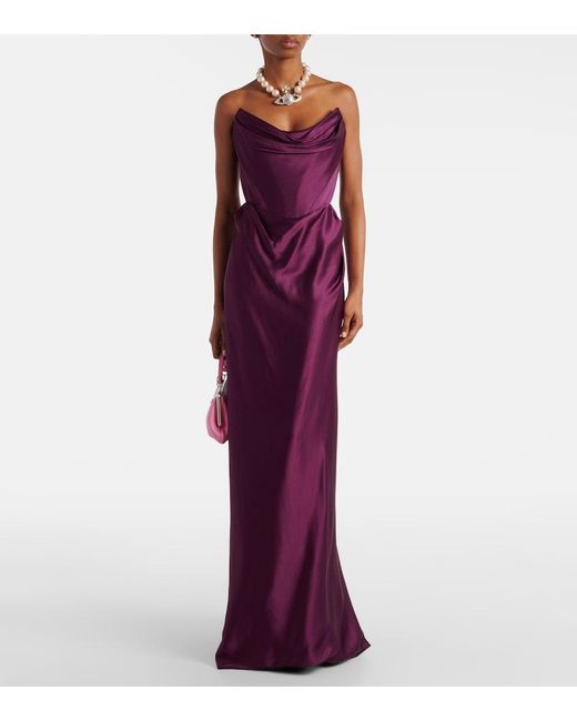 Vivienne Westwood Purple Galaxy Draped Crepe Satin Bustier Gown