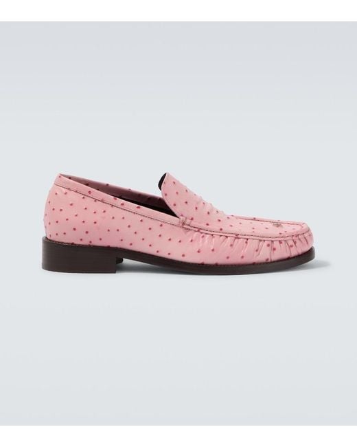 Acne Pink Ostrich-Effect Leather Loafers for men