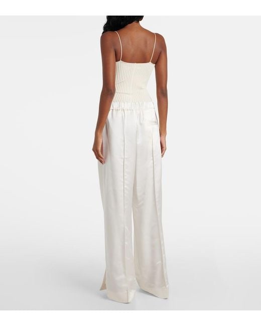 Jil Sander White High-Rise Satin Wide-Leg Pants