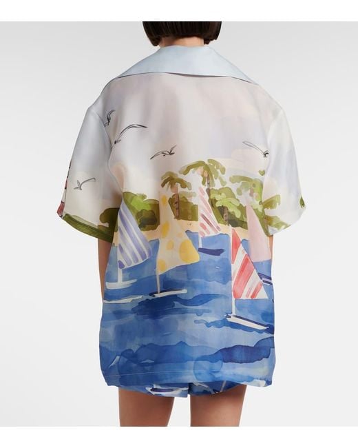 LEO LIN Blue Casey Printed Silk Shirt