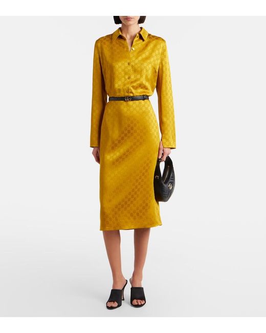 Gucci Yellow Gg Jacquard Shirt Dress