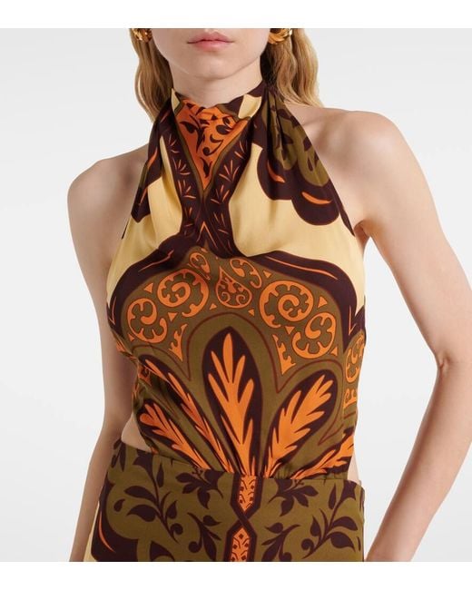 Johanna Ortiz Brown Bedrucktes Maxikleid Aus Seide