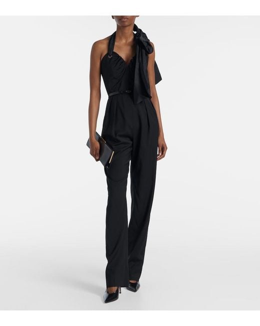 Max Mara Black Asymmetric Virgin Wool Jumpsuit