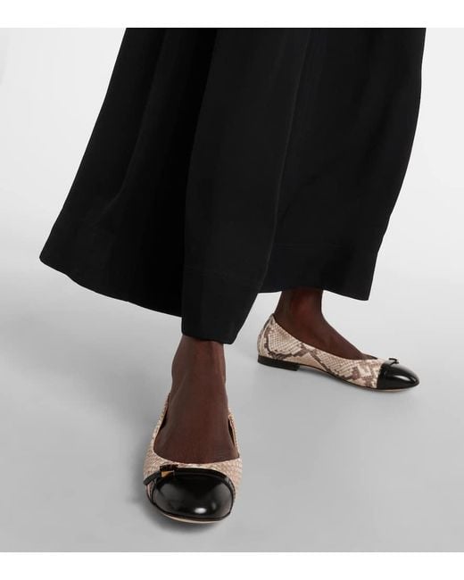 Tod's Metallic Snake-Effect Leather Ballet Flats